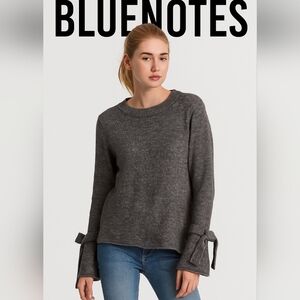 BLUENOTES Sweater Bell Tie Sleeves Crew Neck  Grey Sz MED